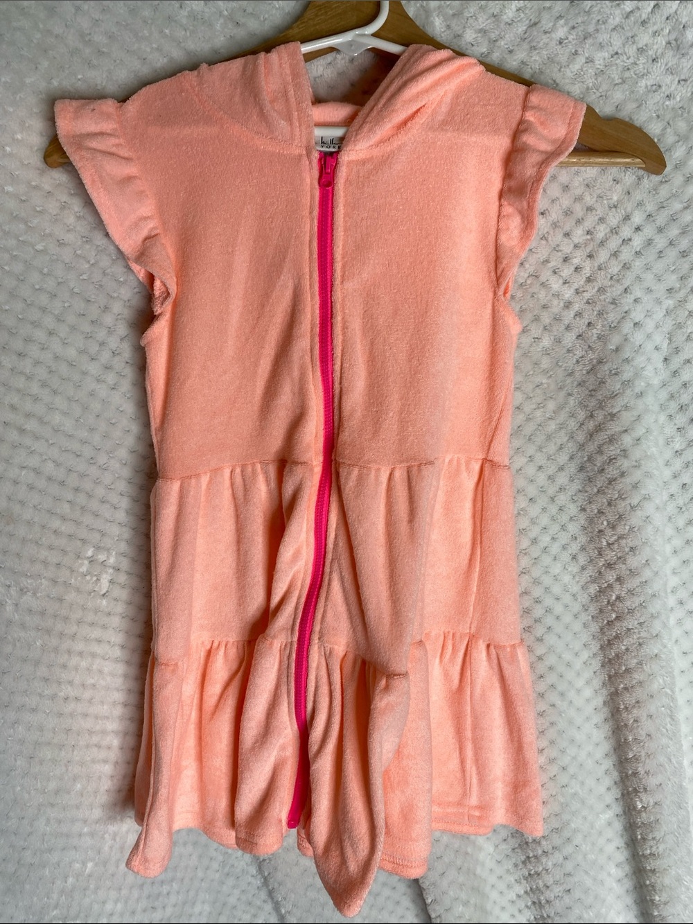 Nicole Miller Terry Hoodie cover up with Hot Pink Zipper